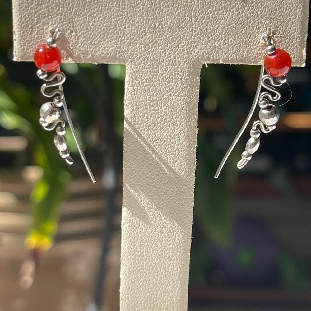 Red spinel and sterling silver French hook earrings